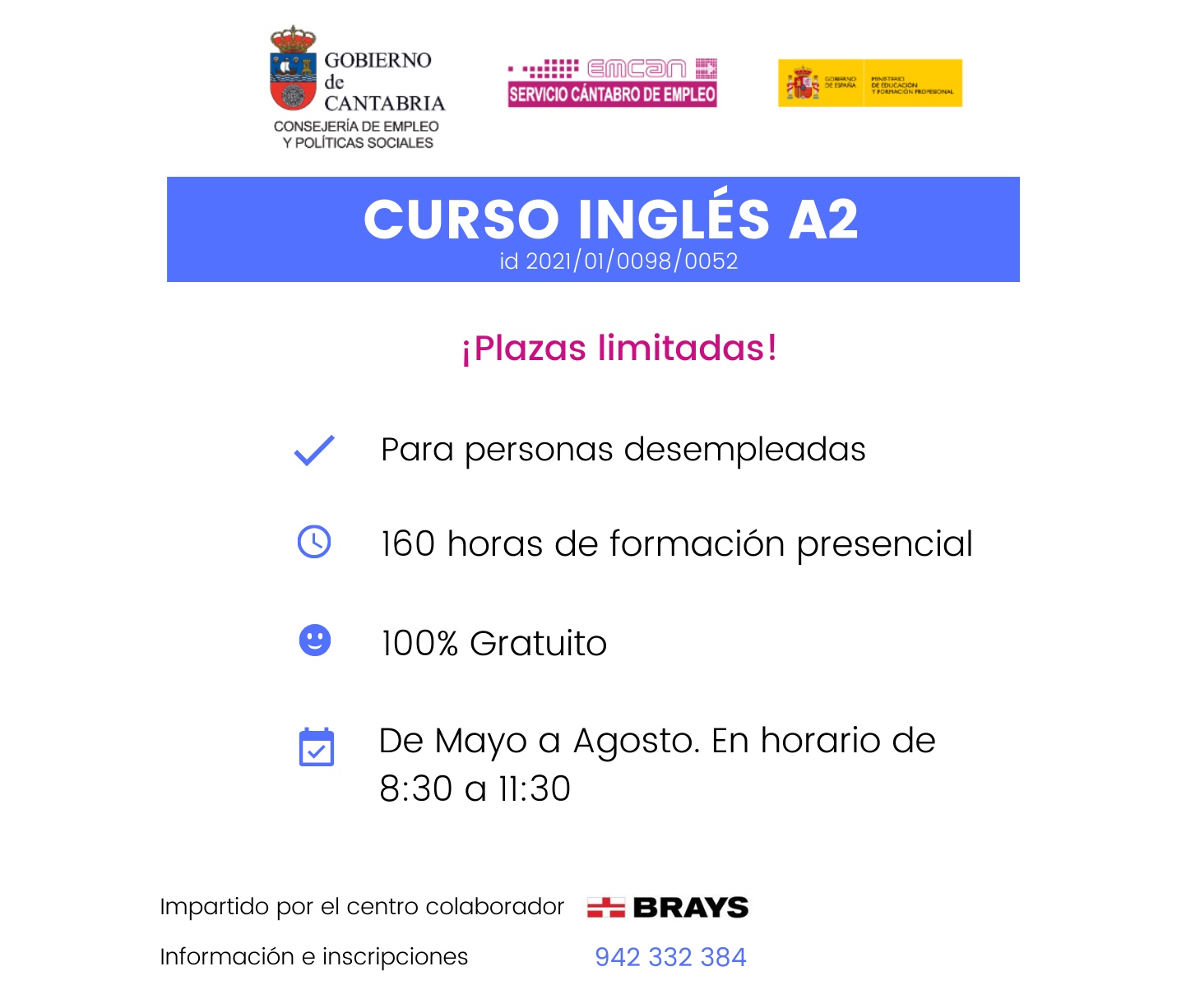 Curso gratis Inglés A2 en Santander