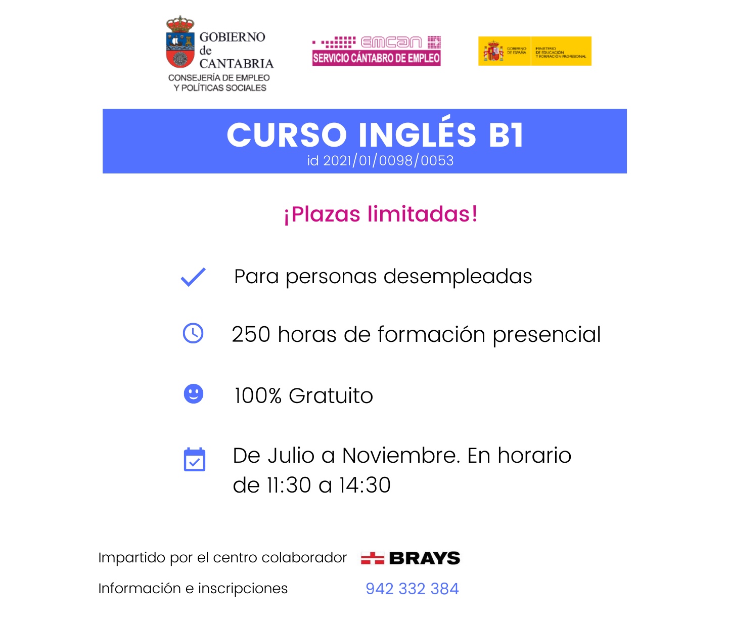 Curso gratis Inglés B1 en Santander