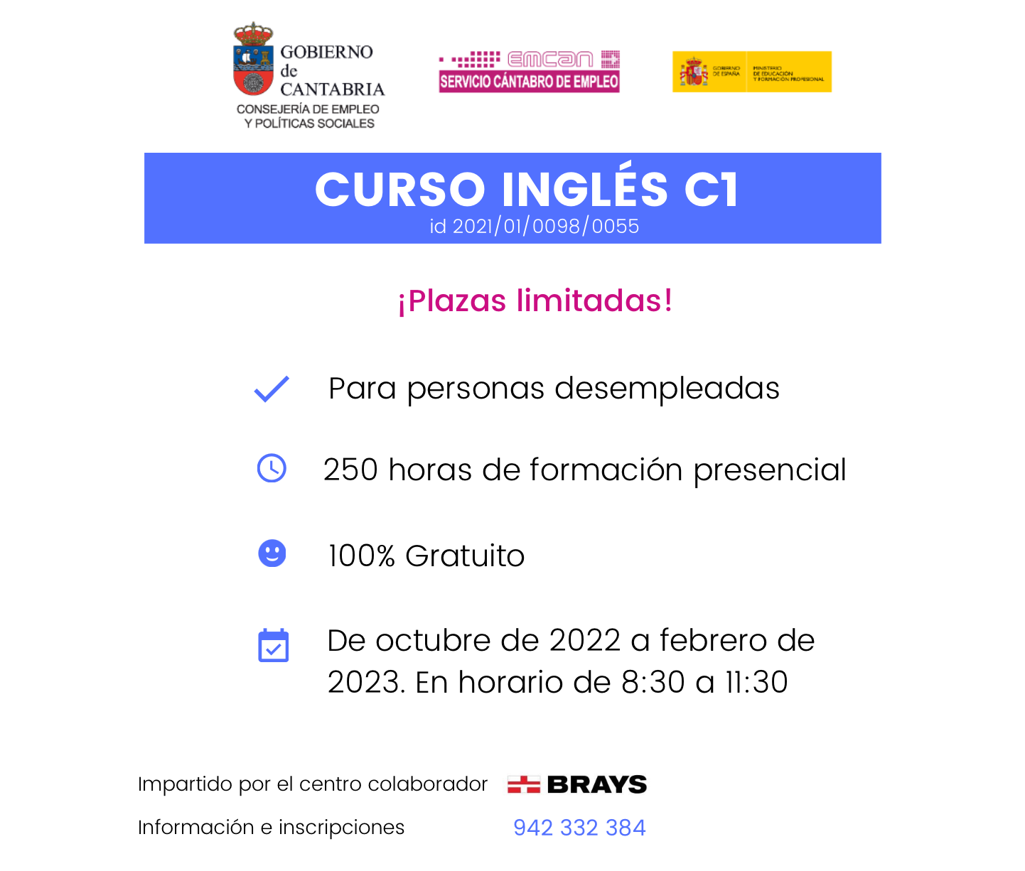 Curso gratis Inglés C1 en Santander